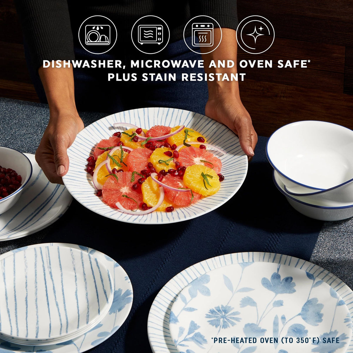 Botanical Stripes 12-piece Dinnerware Set, Service for 4