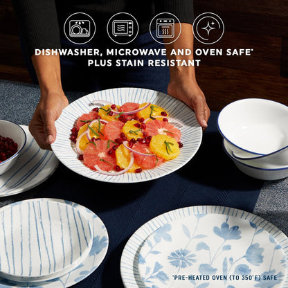 Botanical Stripes 12-piece Dinnerware Set, Service for 4