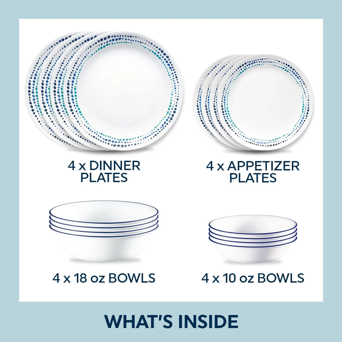 Ocean Blues 16-piece Mugless Dinnerware Set, Service for 4
