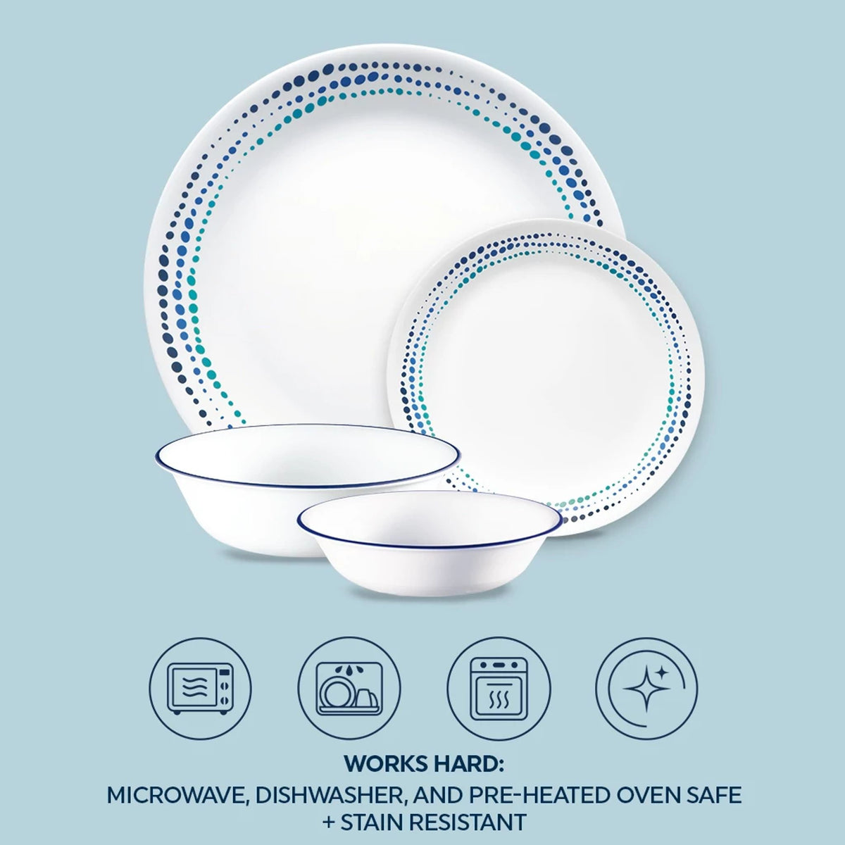 Ocean Blues 16-piece Mugless Dinnerware Set, Service for 4