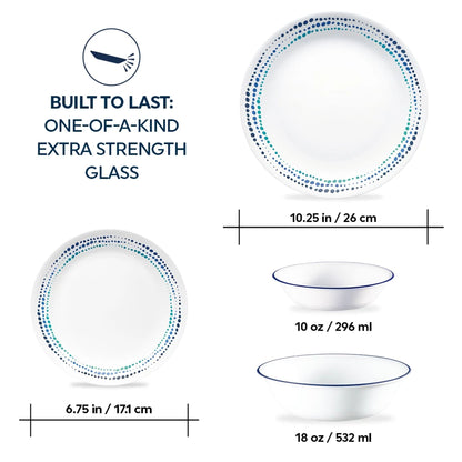 Ocean Blues 16-piece Mugless Dinnerware Set, Service for 4