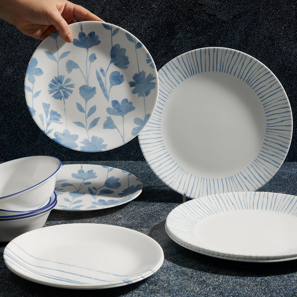 Botanical Stripes 12-piece Dinnerware Set, Service for 4