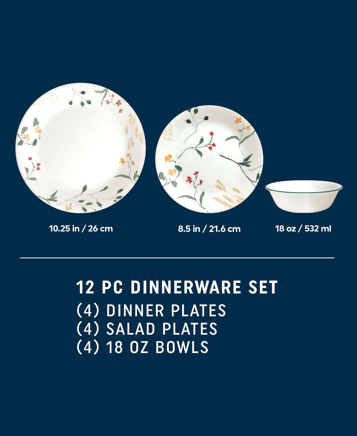Wildflower Scatter 12-piece Dinnerware Set, Service for 4